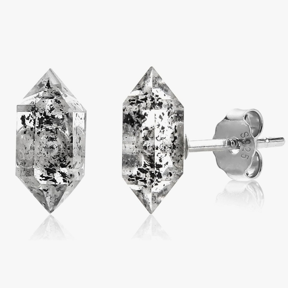 ambercrystalam Jewelry - 925 Herkimer diamond, uncut, unpolished, maintaining its natural shape Earrings